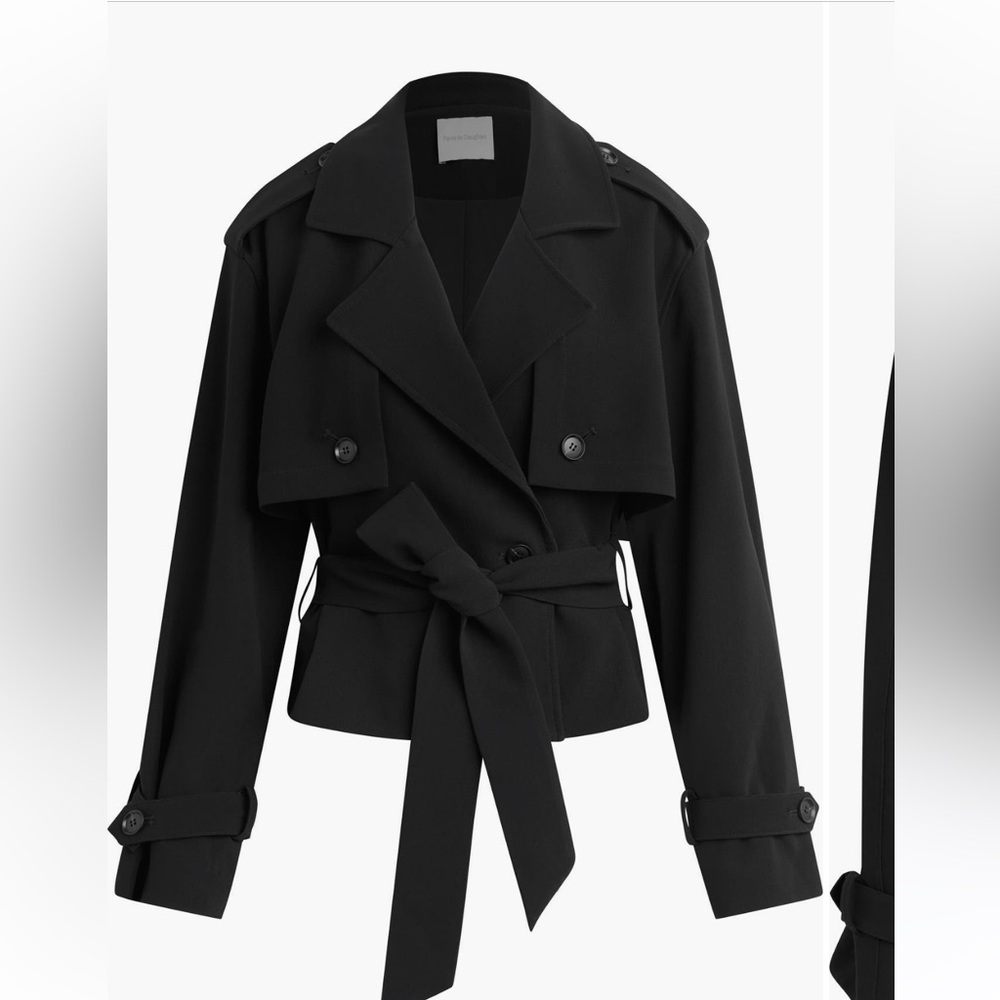 Favorite Daughter Black Cropped Trench Coat with Tie Belt